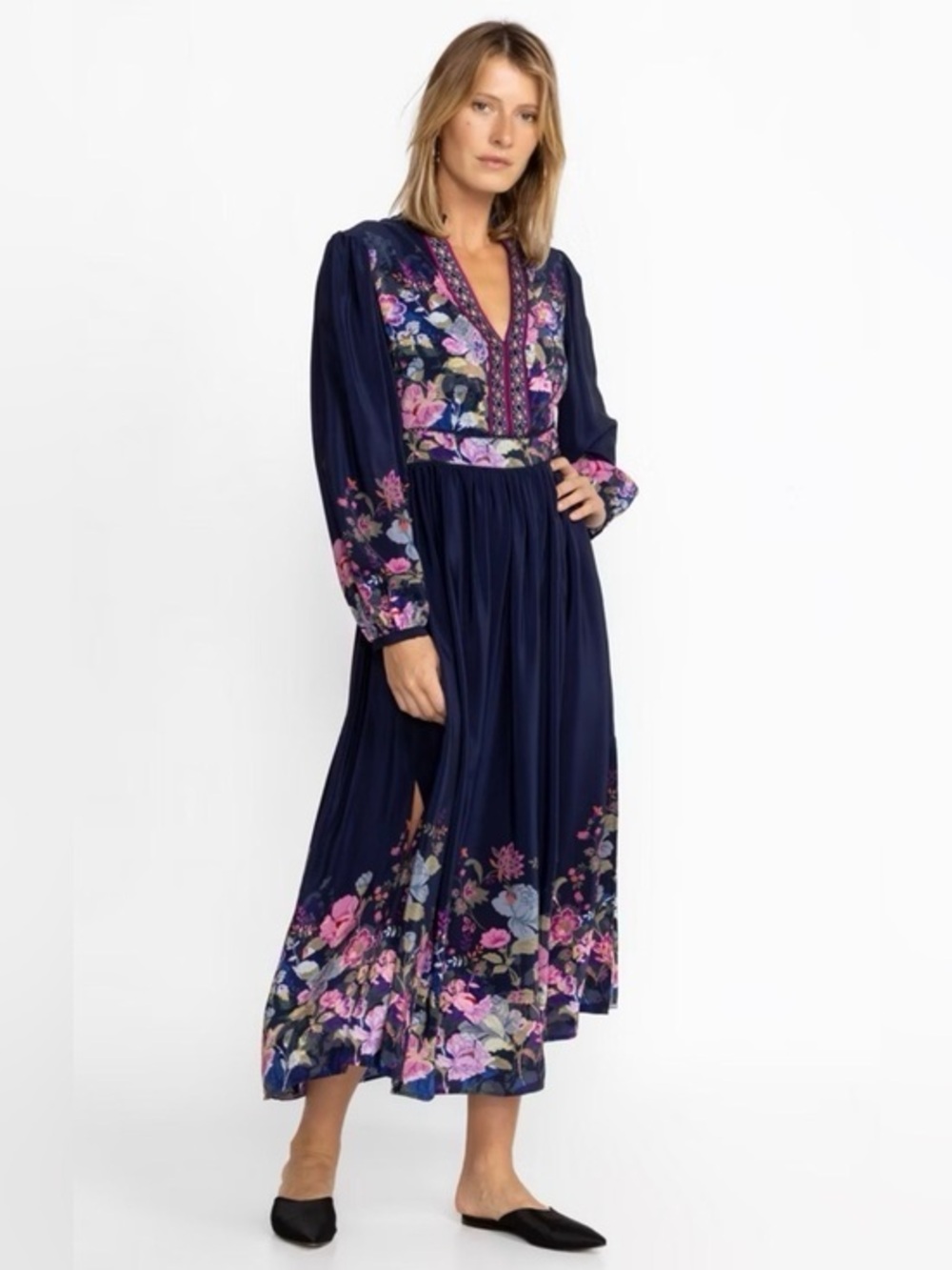 Johnny Was Valeria 100% Silk Dress NEW Maxi Small